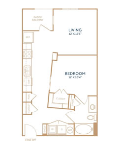 E1 - Studio / One Bath - 626 Sq. Ft.*